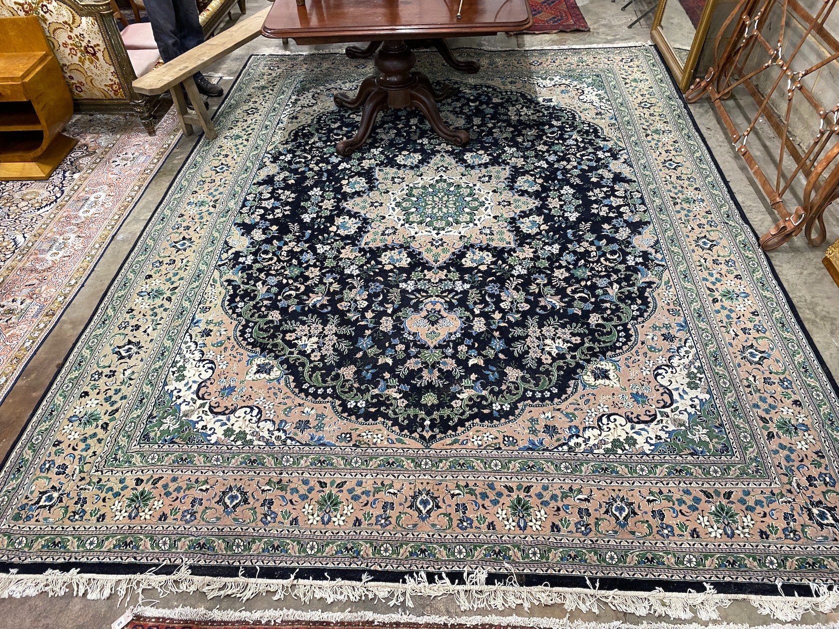 A North West Persian blue floral ground carpet, 400 x 302cm